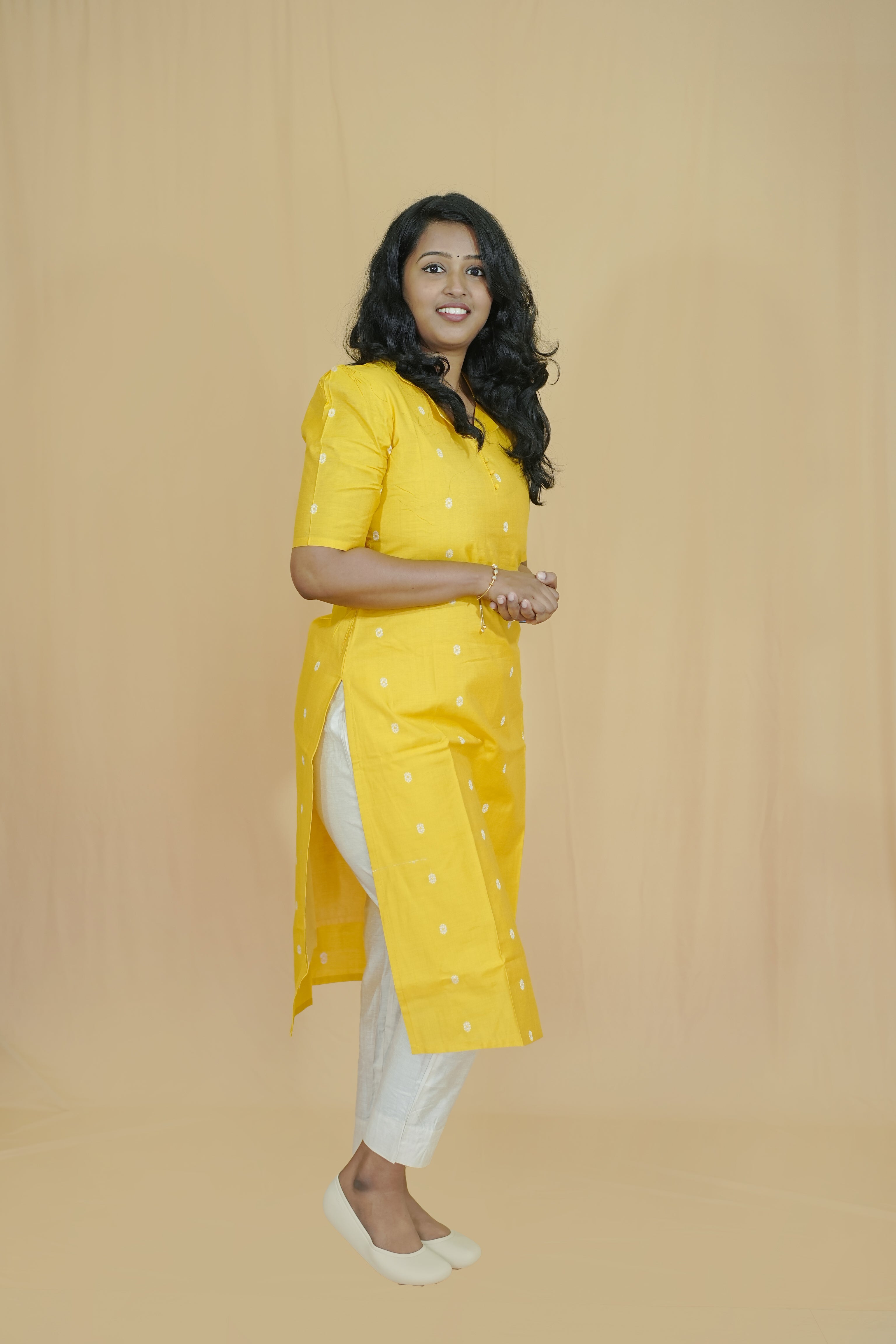 Saffron Glow Tussar Silk Co-ord – Yellow Kurti & Pants