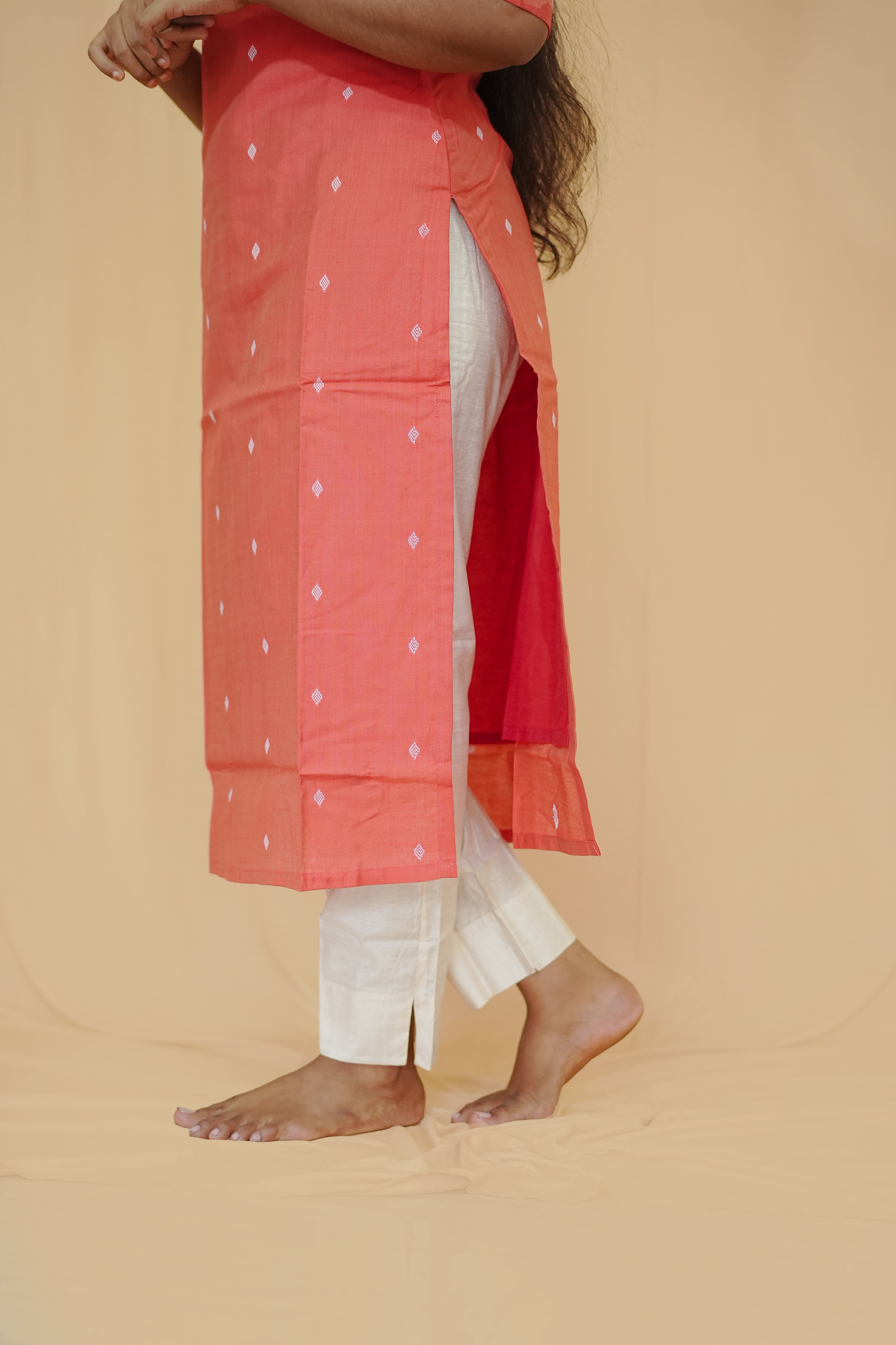 Scarlet Soul Tussar Silk Co-ord – Red Butta Kurti & Pants
