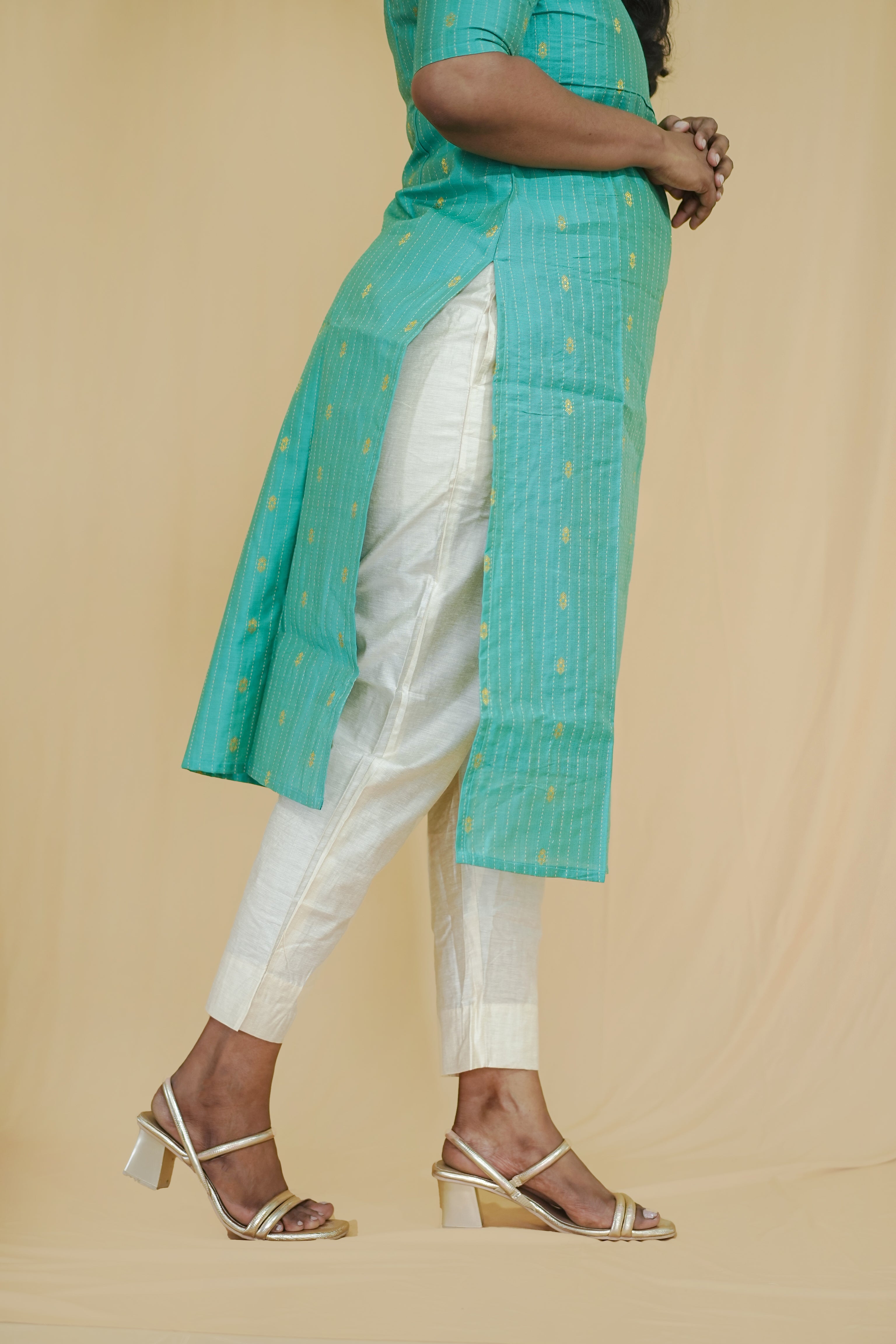 Emerald Verve Tussar Silk Co-ord Set – Kurti & Tailored Pants