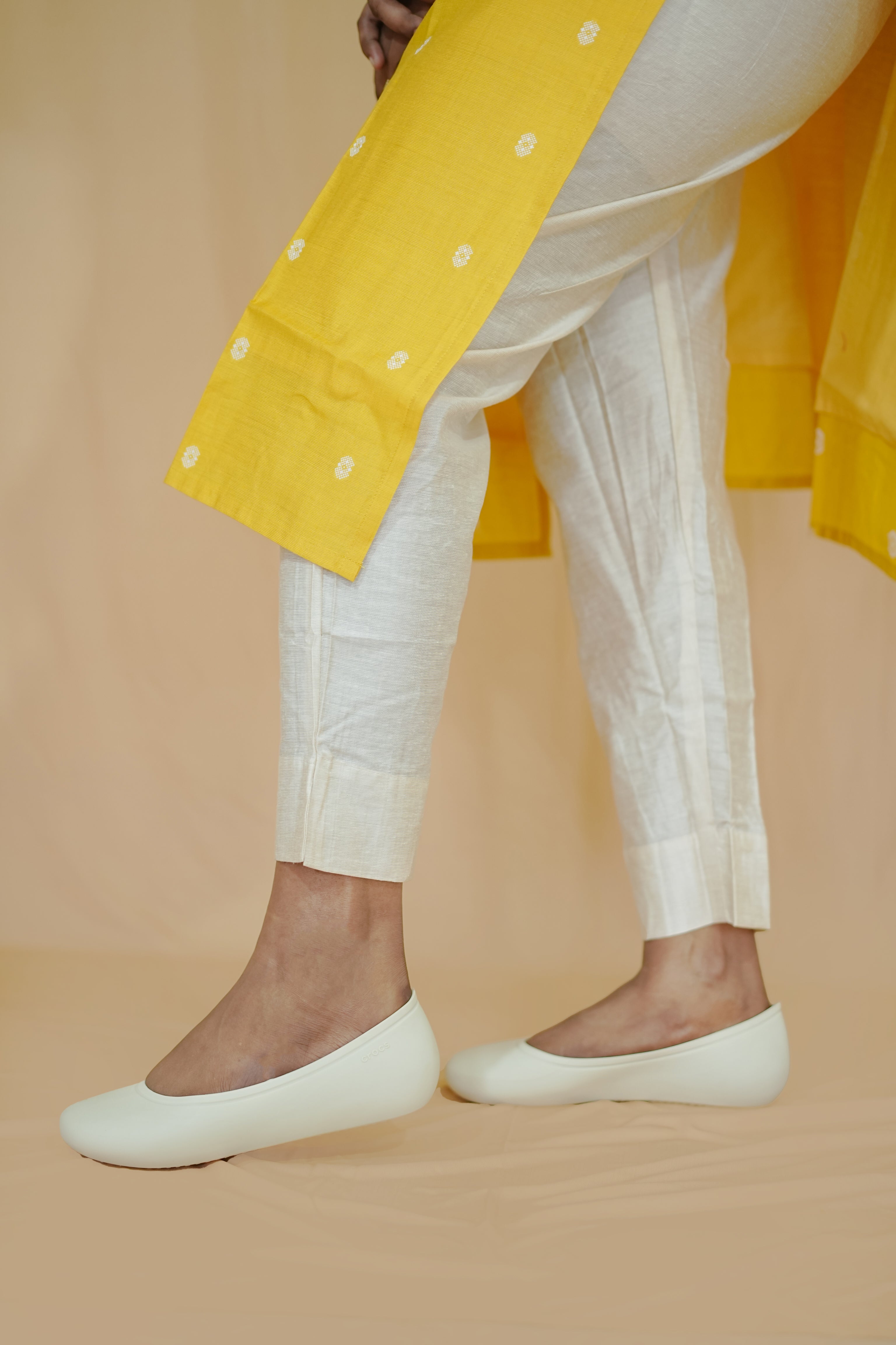 Saffron Glow Tussar Silk Co-ord – Yellow Kurti & Pants