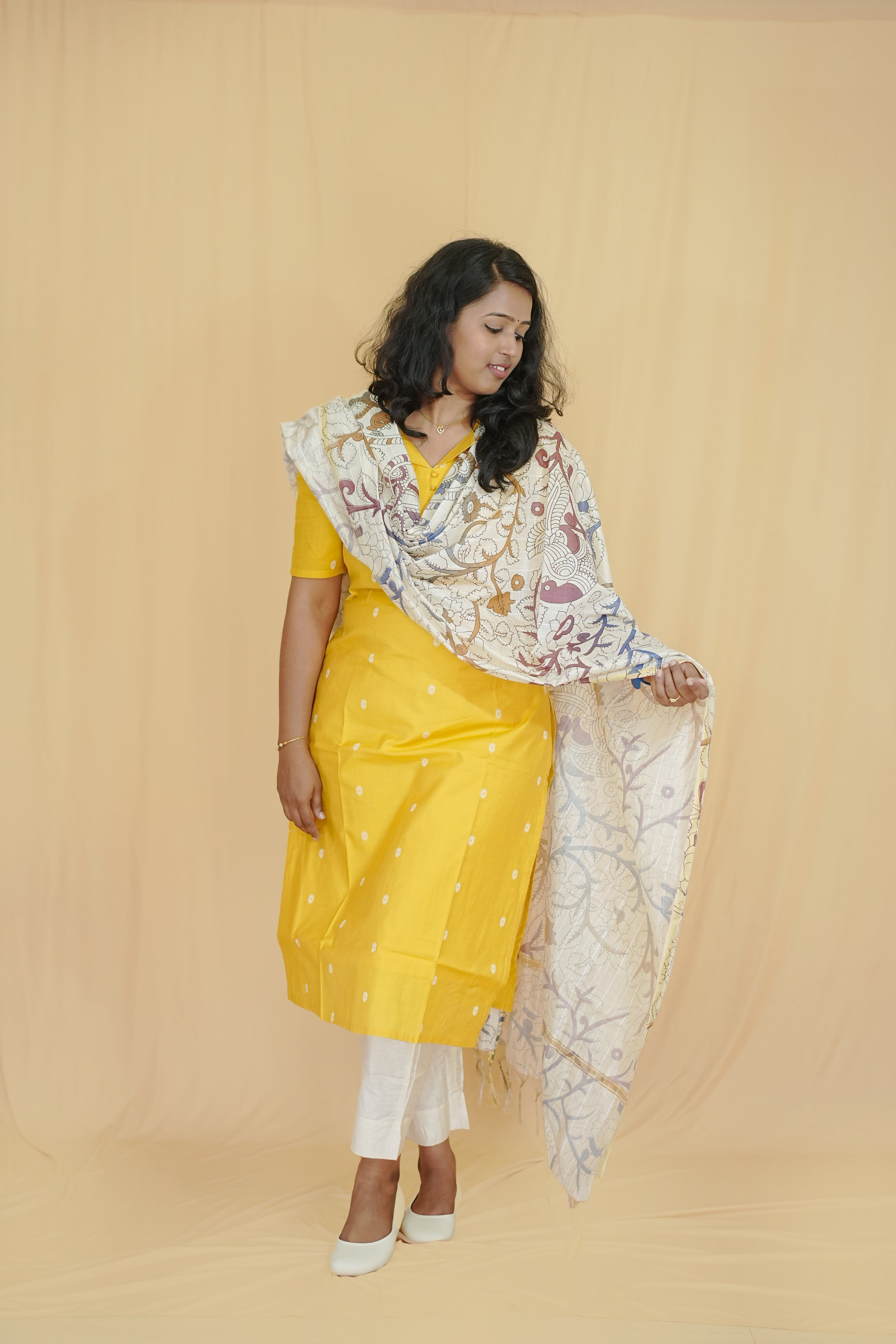 Saffron Glow Tussar Silk Kurti & Golden Shawl Duo
