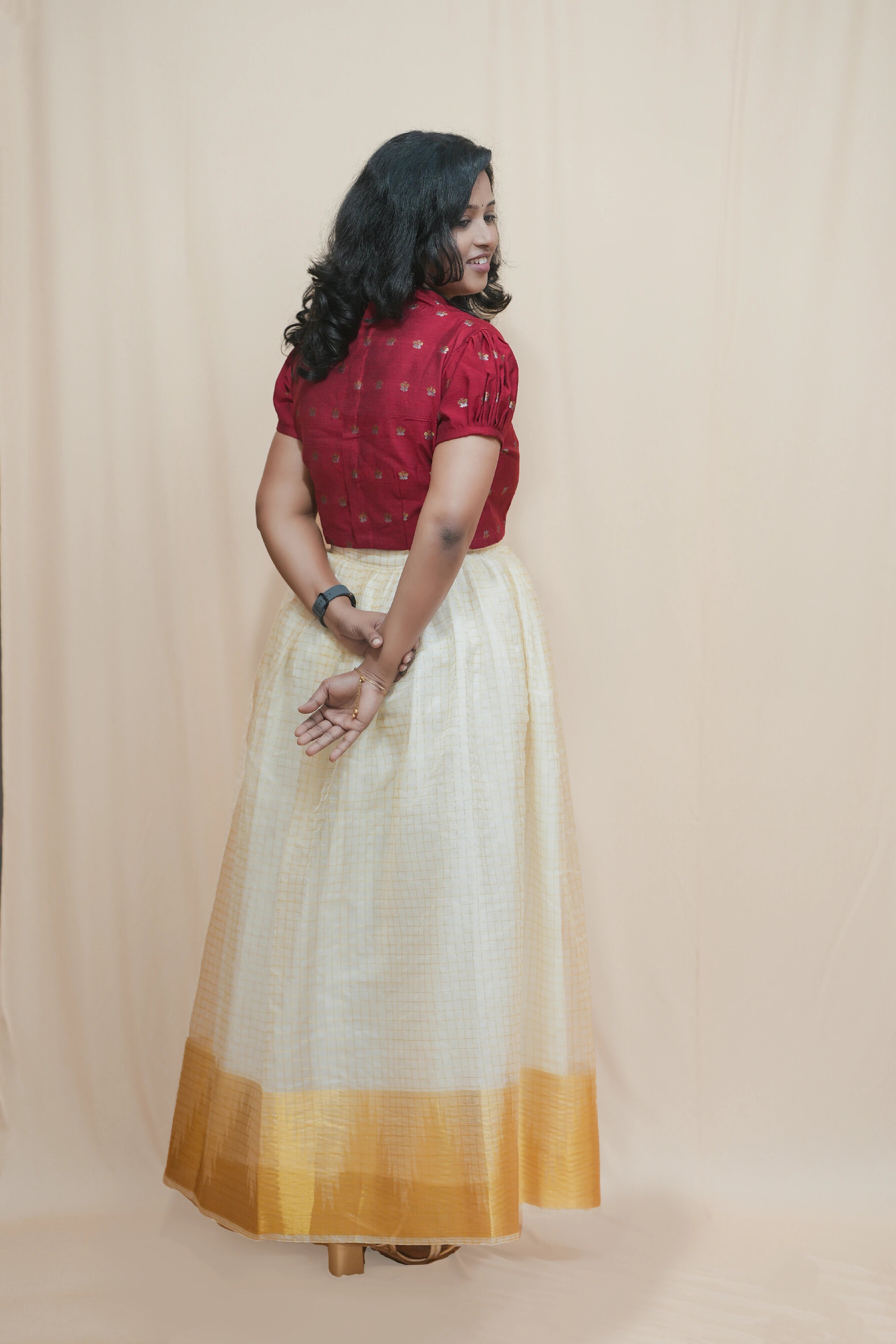 Golden Elegance Organza Skirt & Top Set