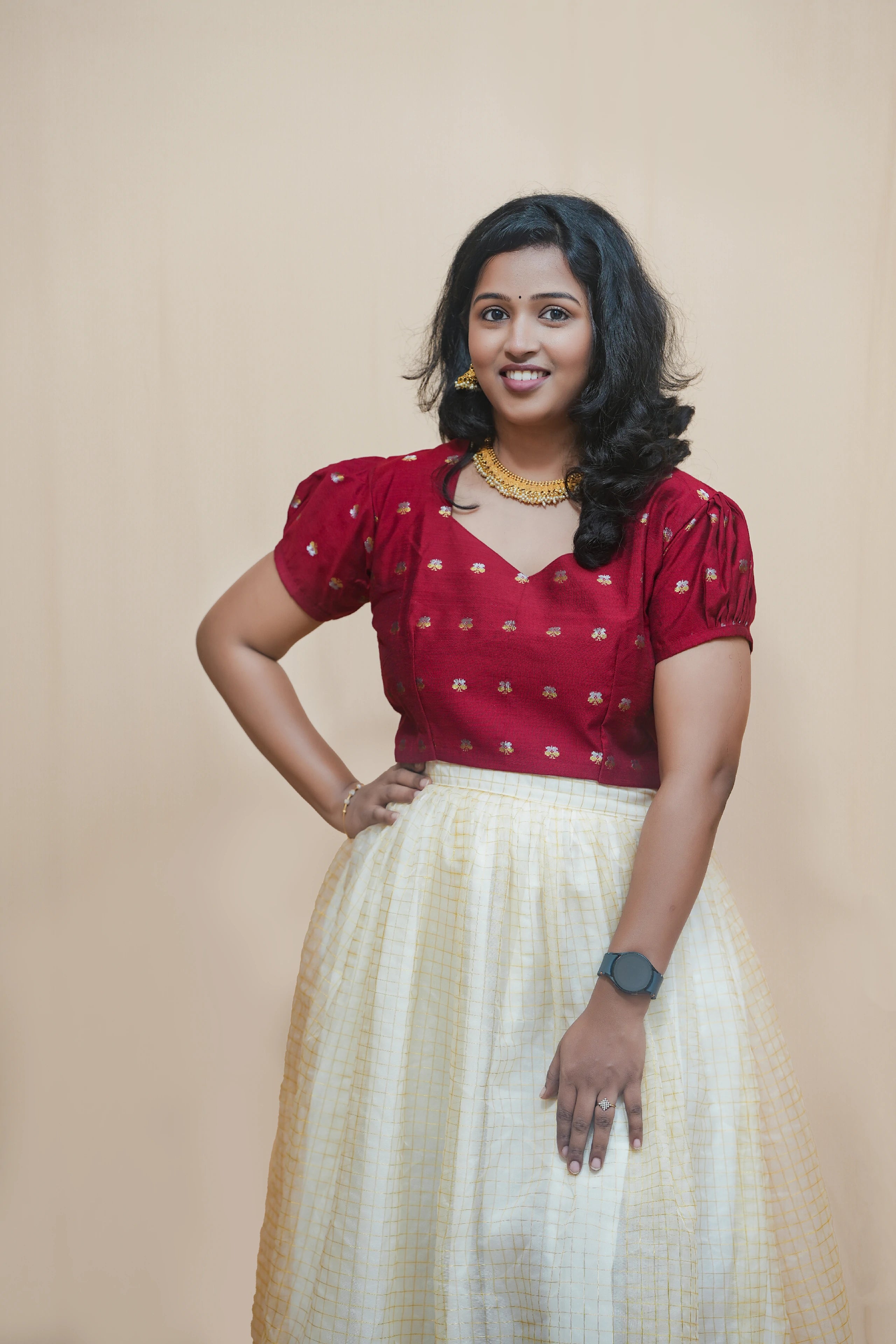 Golden Elegance Organza Skirt & Top Set