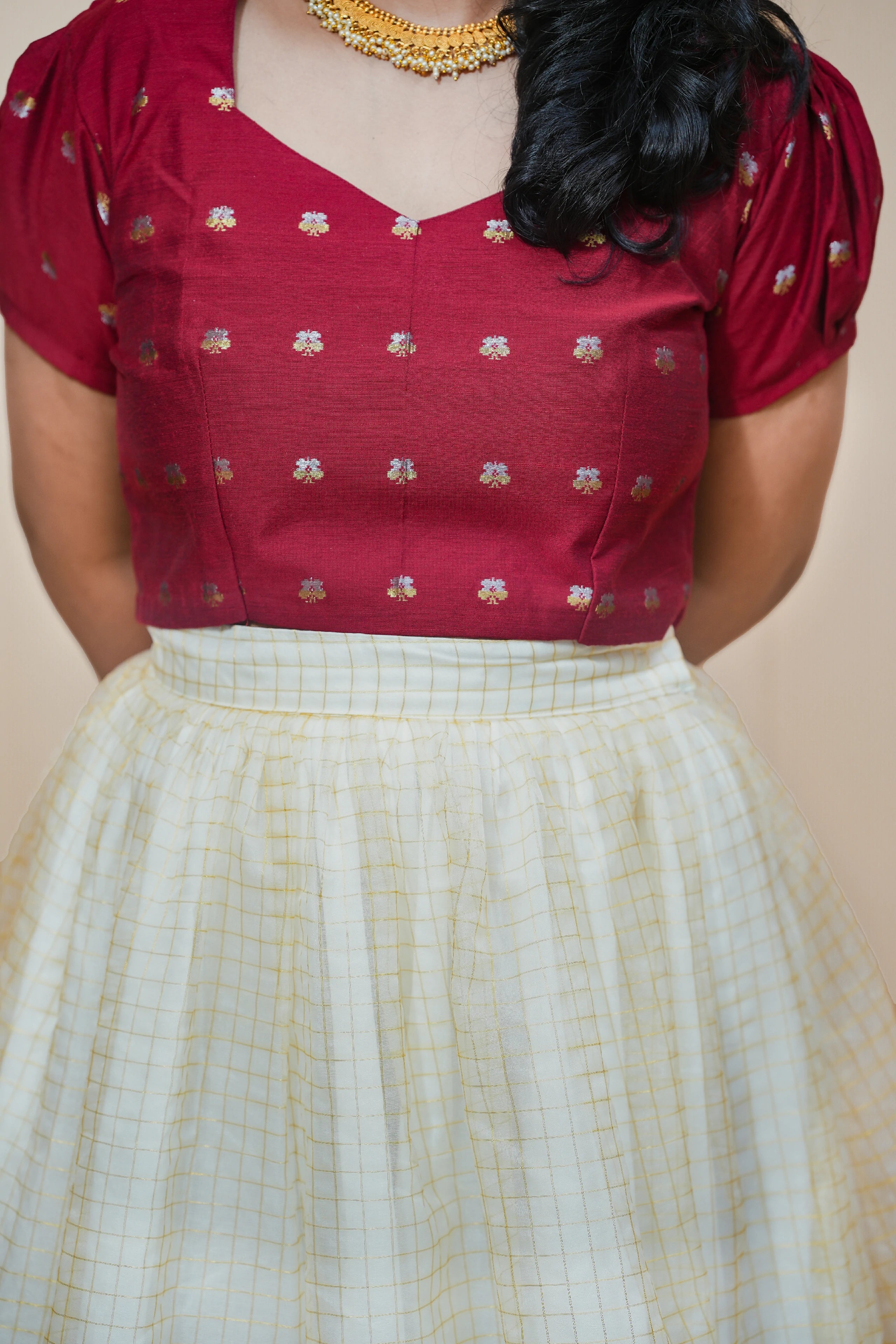 Golden Elegance Organza Skirt & Top Set