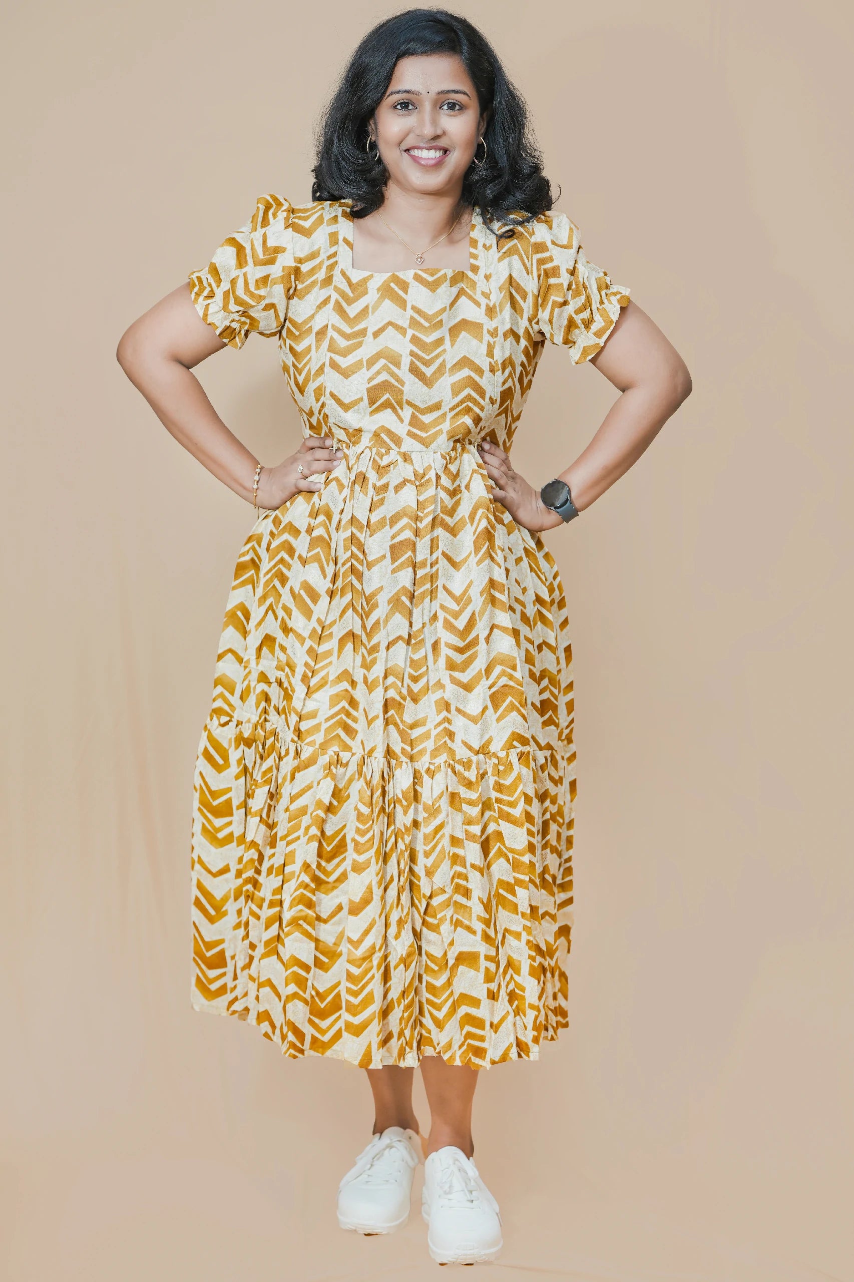 Earth Tone Rayon Square Neck Maternity Maxi Dress