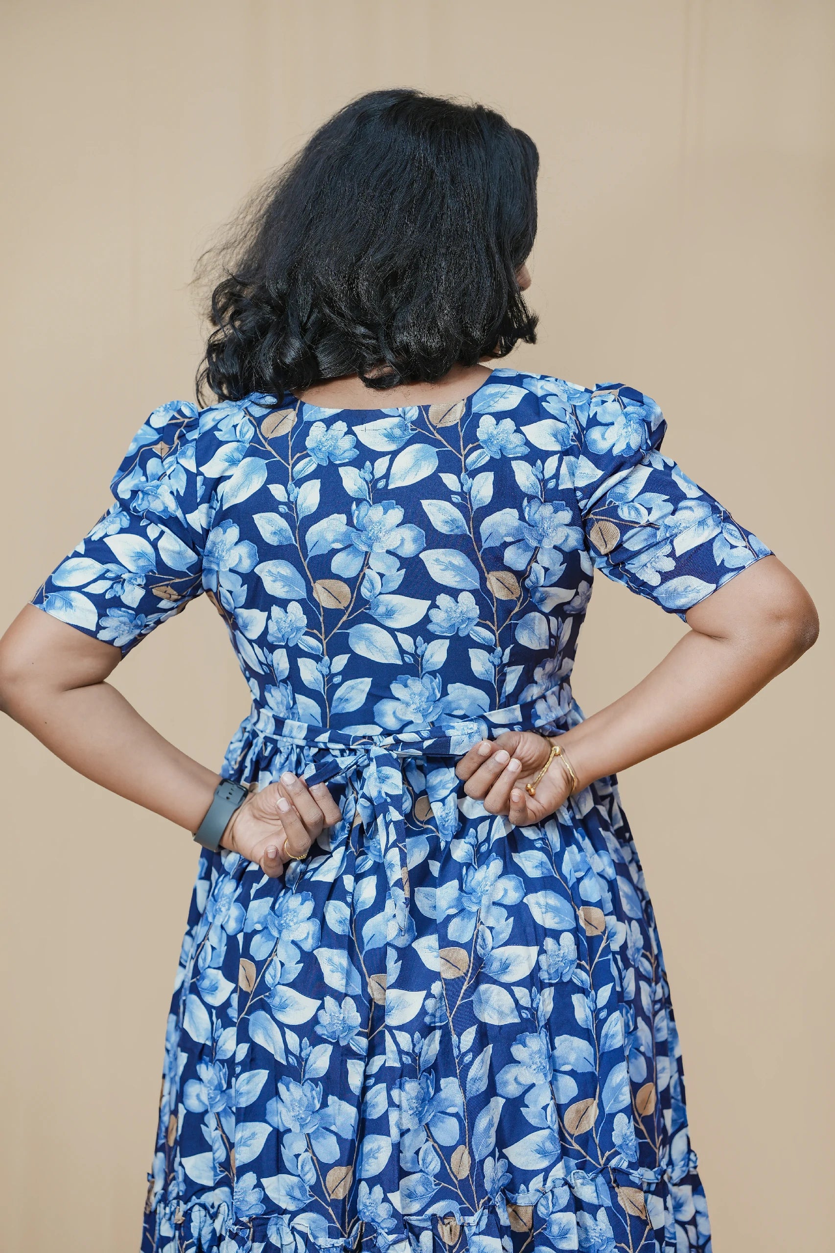 Azure Floral Crepe Maternity Maxi Dress