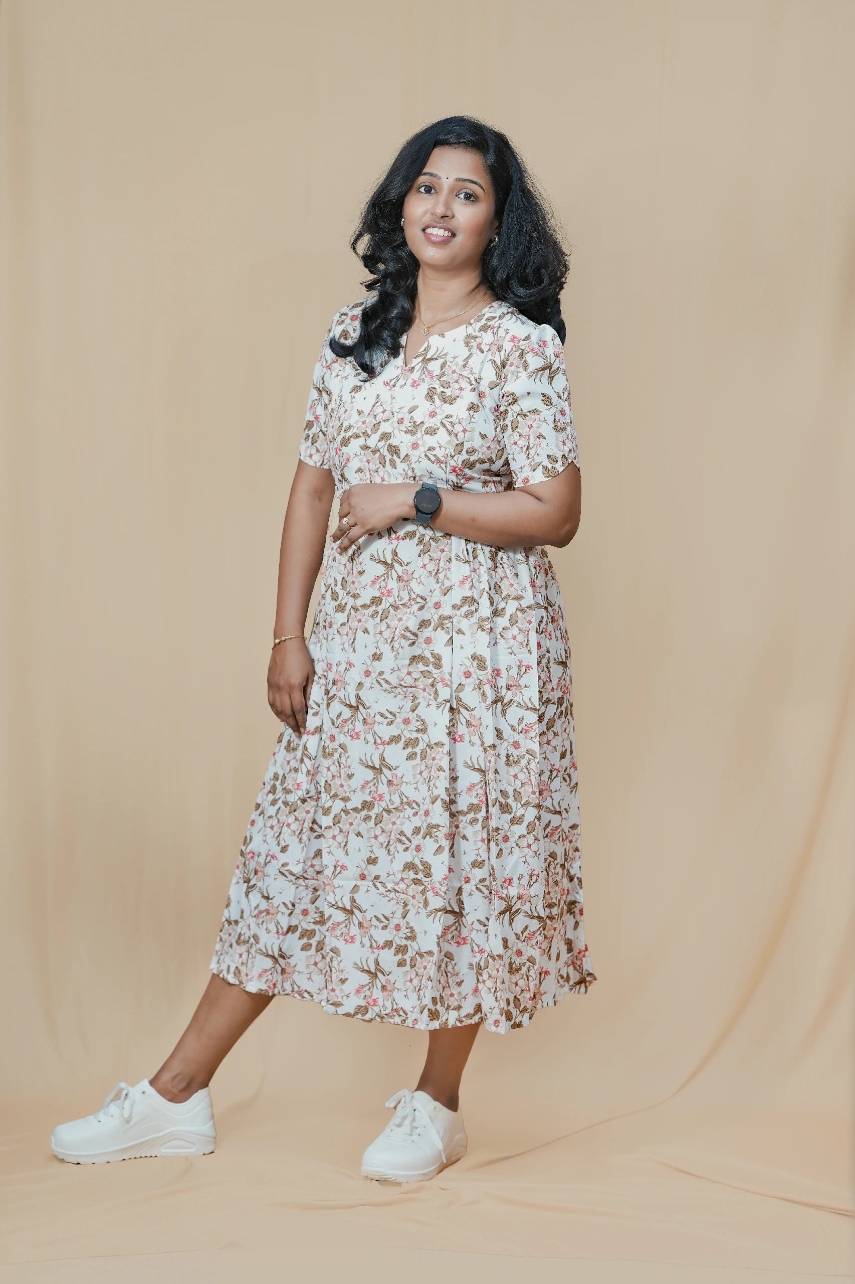 Ivory Bloom Crepe Maternity Maxi Dress