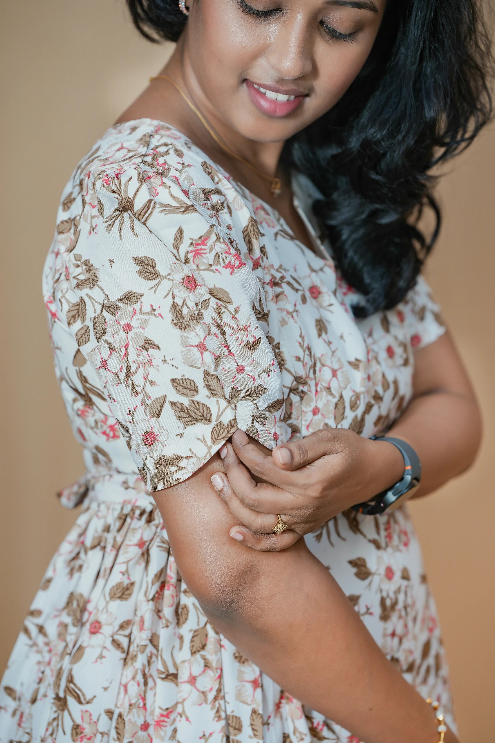 Ivory Bloom Crepe Maternity Maxi Dress