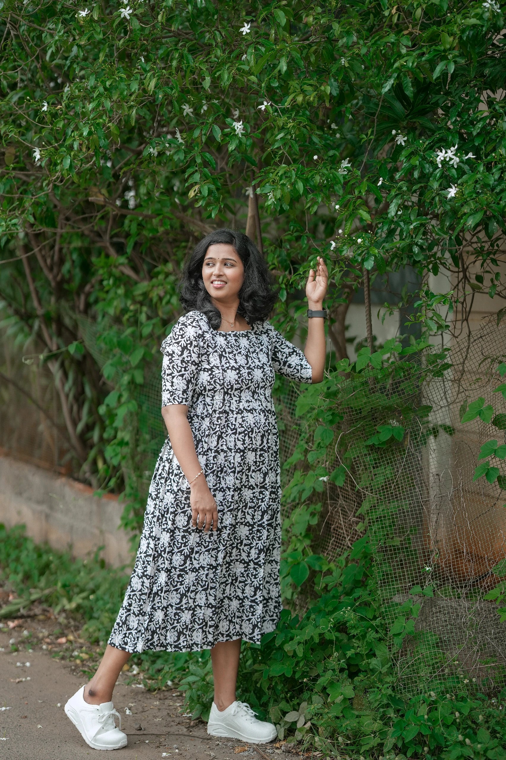 Monochrome Meadow Cotton Maternity Maxi Dress