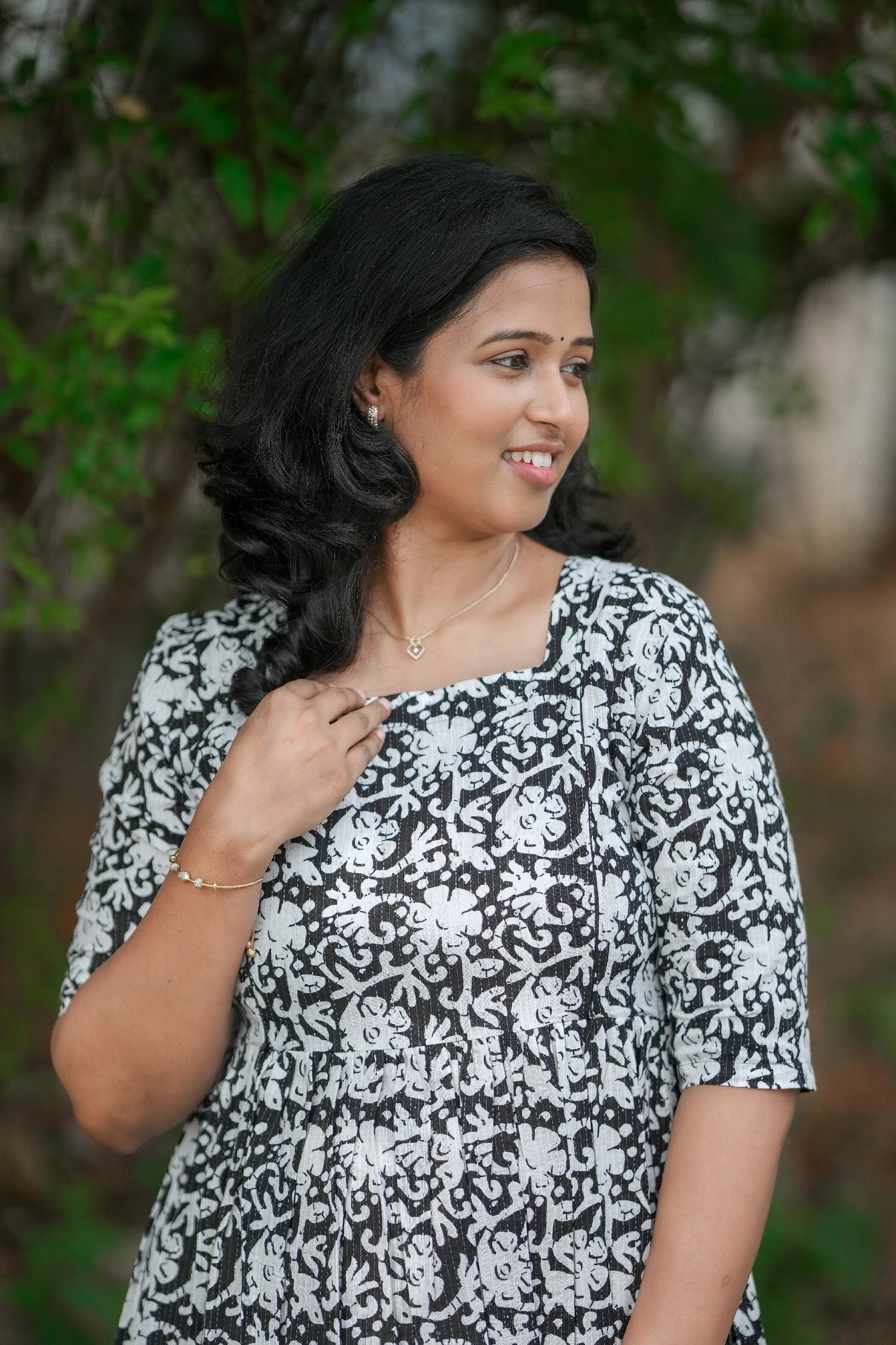 Monochrome Meadow Cotton Maternity Maxi Dress