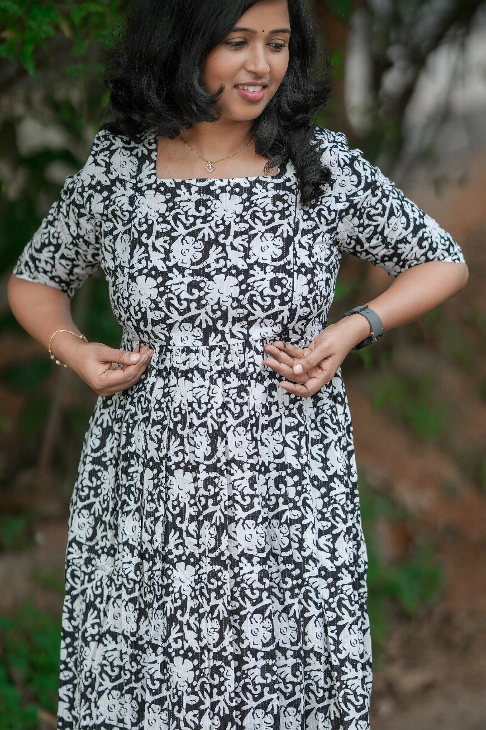 Monochrome Meadow Cotton Maternity Maxi Dress