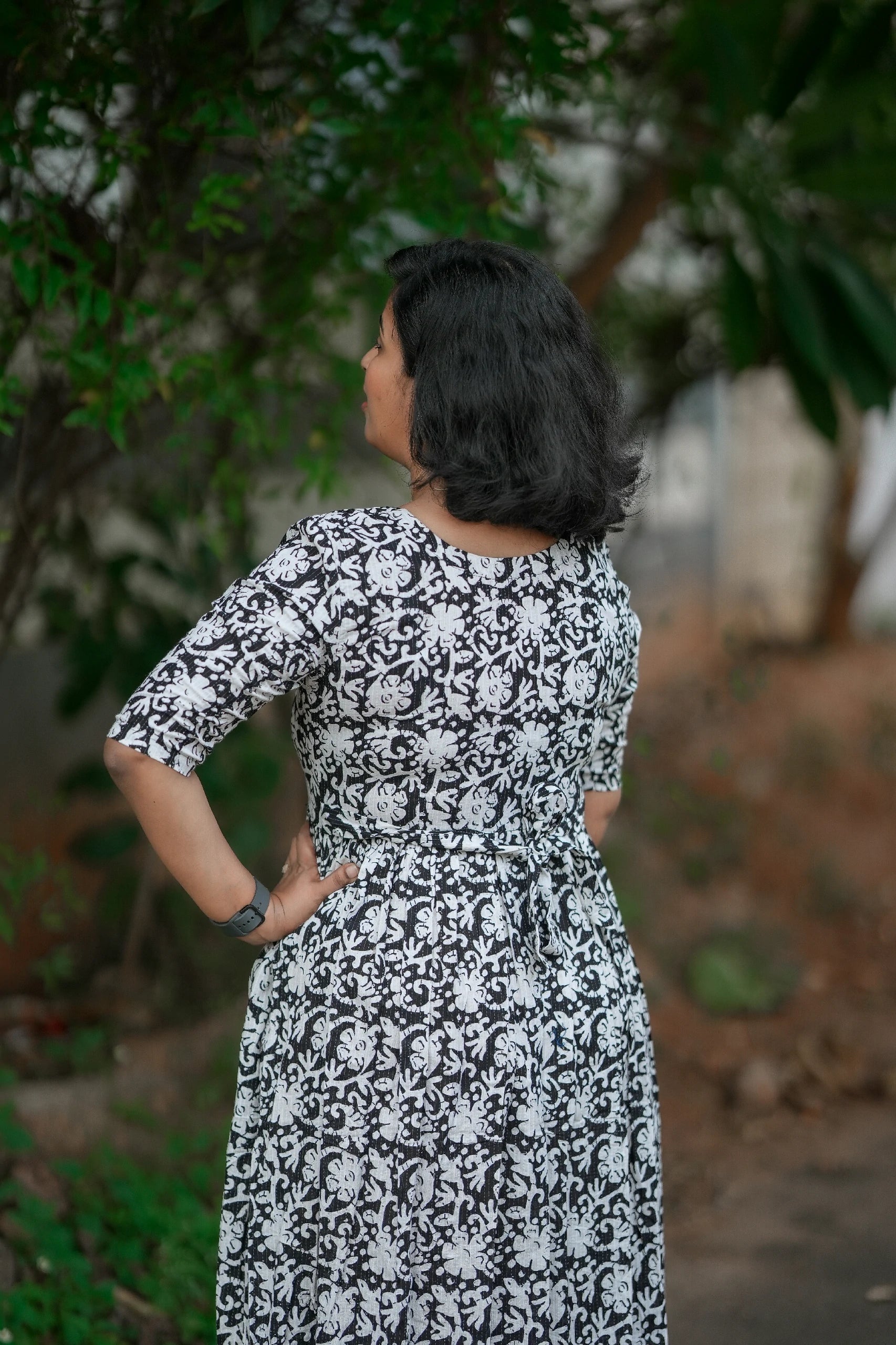 Monochrome Meadow Cotton Maternity Maxi Dress