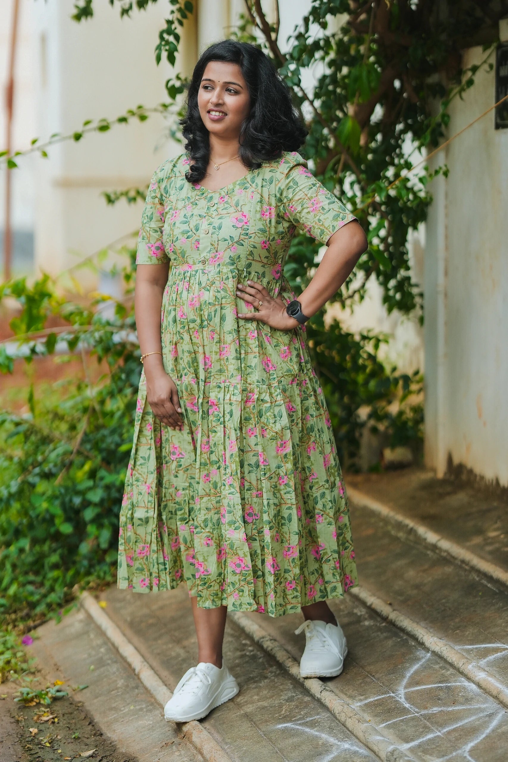 Emerald Garden Cotton Maternity Maxi Dress