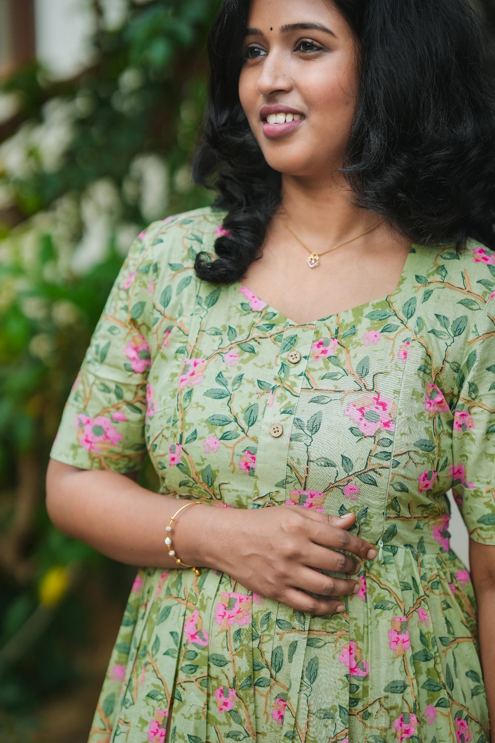 Emerald Garden Cotton Maternity Maxi Dress