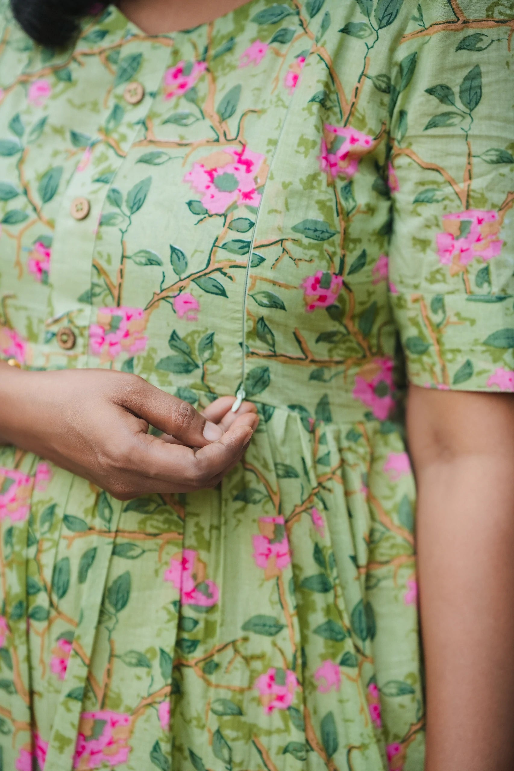 Emerald Garden Cotton Maternity Maxi Dress