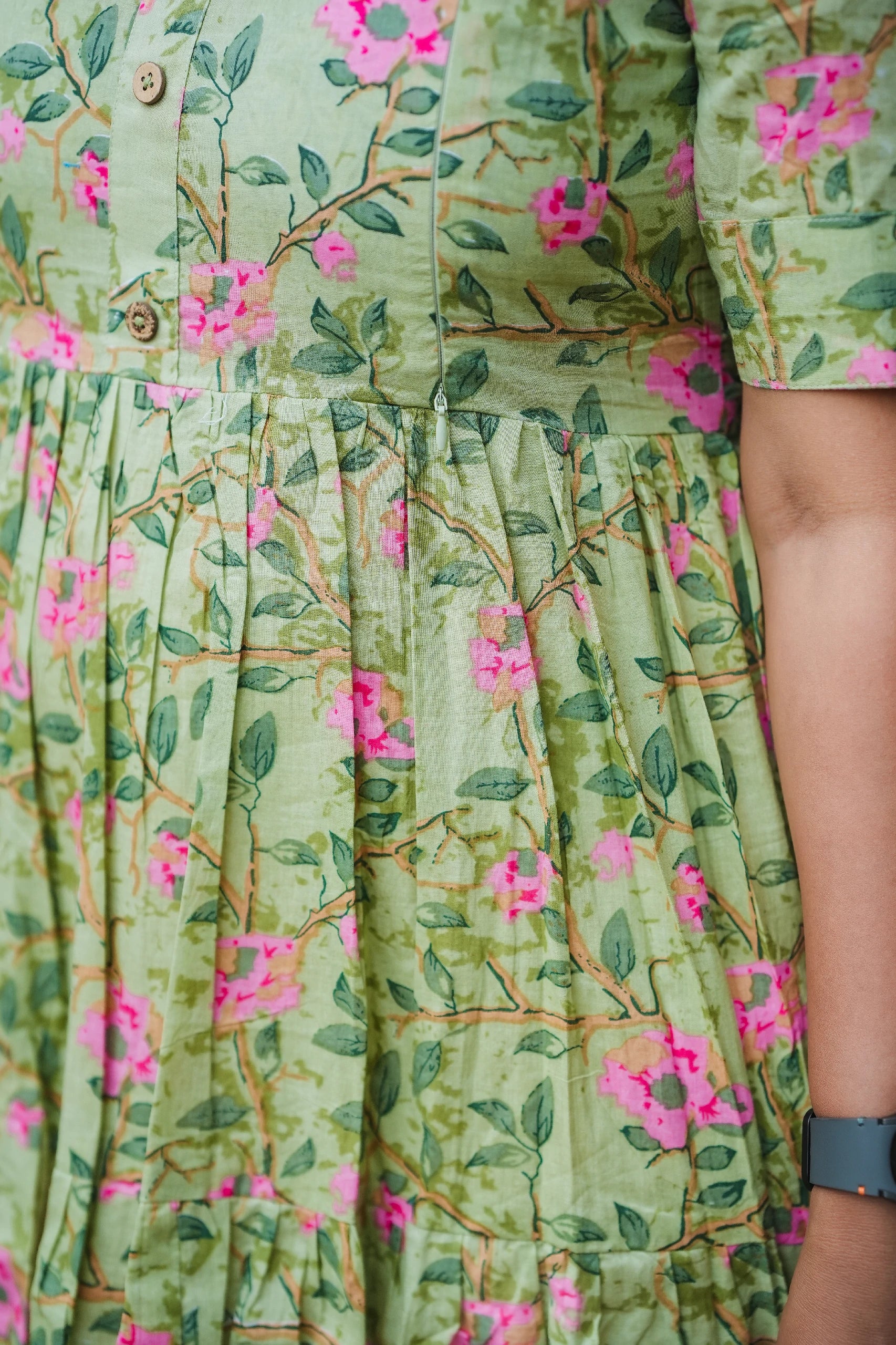 Emerald Garden Cotton Maternity Maxi Dress