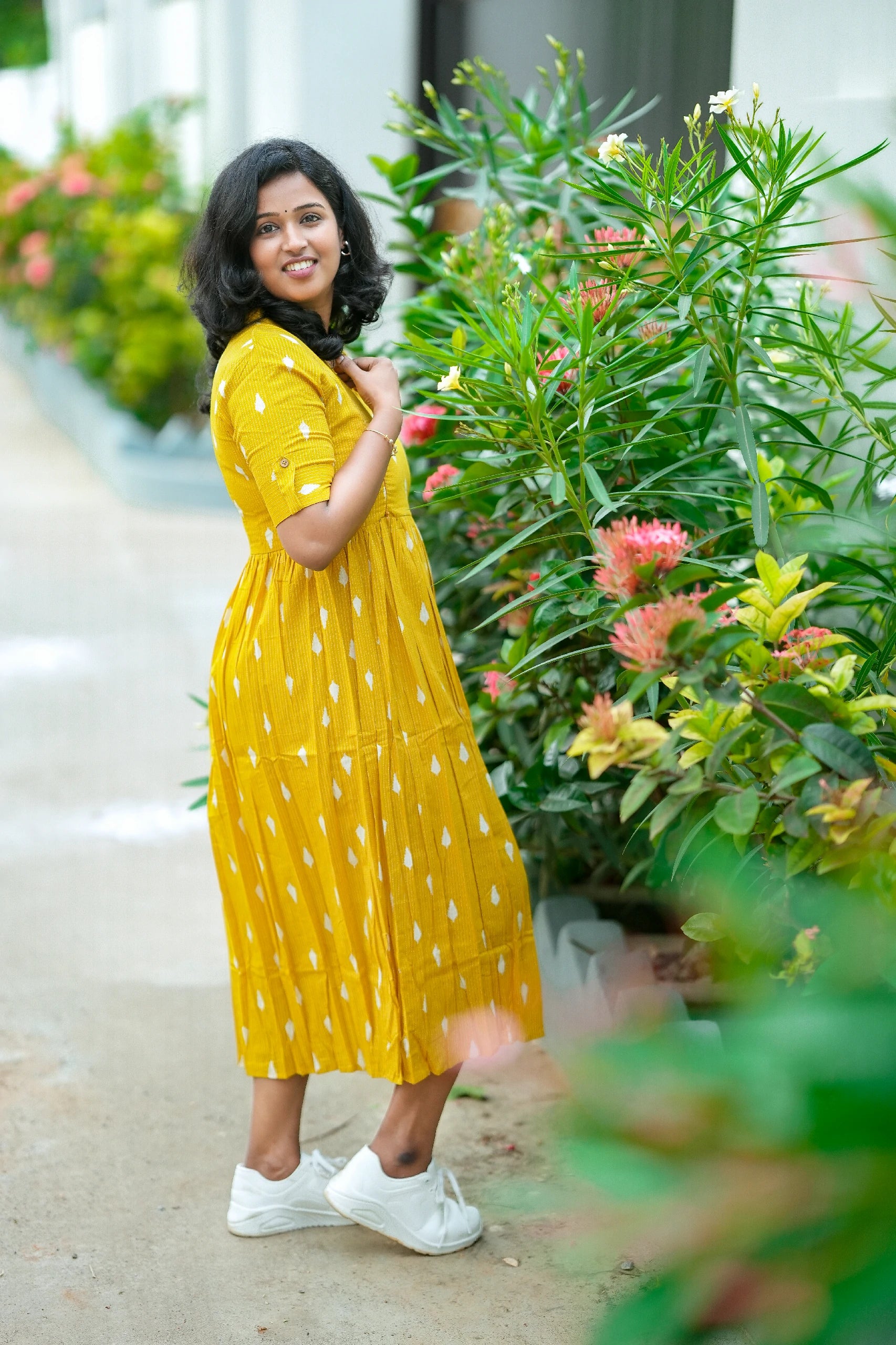 Golden Sunset Kantha Cotton Maternity Maxi Dress