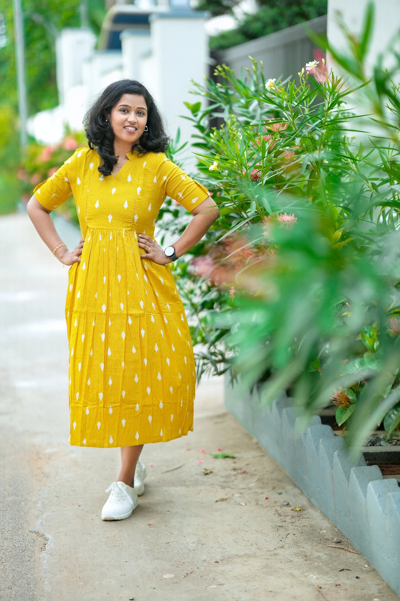 Golden Sunset Kantha Cotton Maternity Maxi Dress