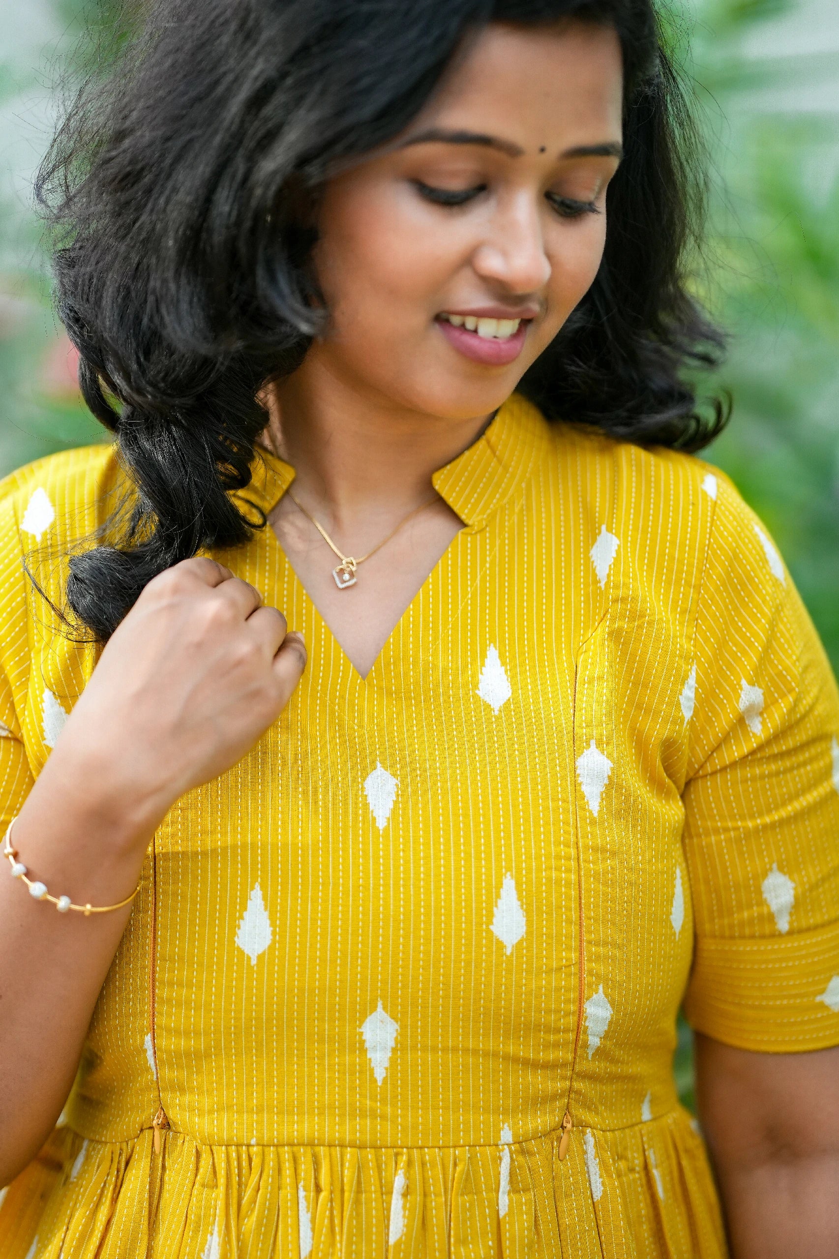 Golden Sunset Kantha Cotton Maternity Maxi Dress