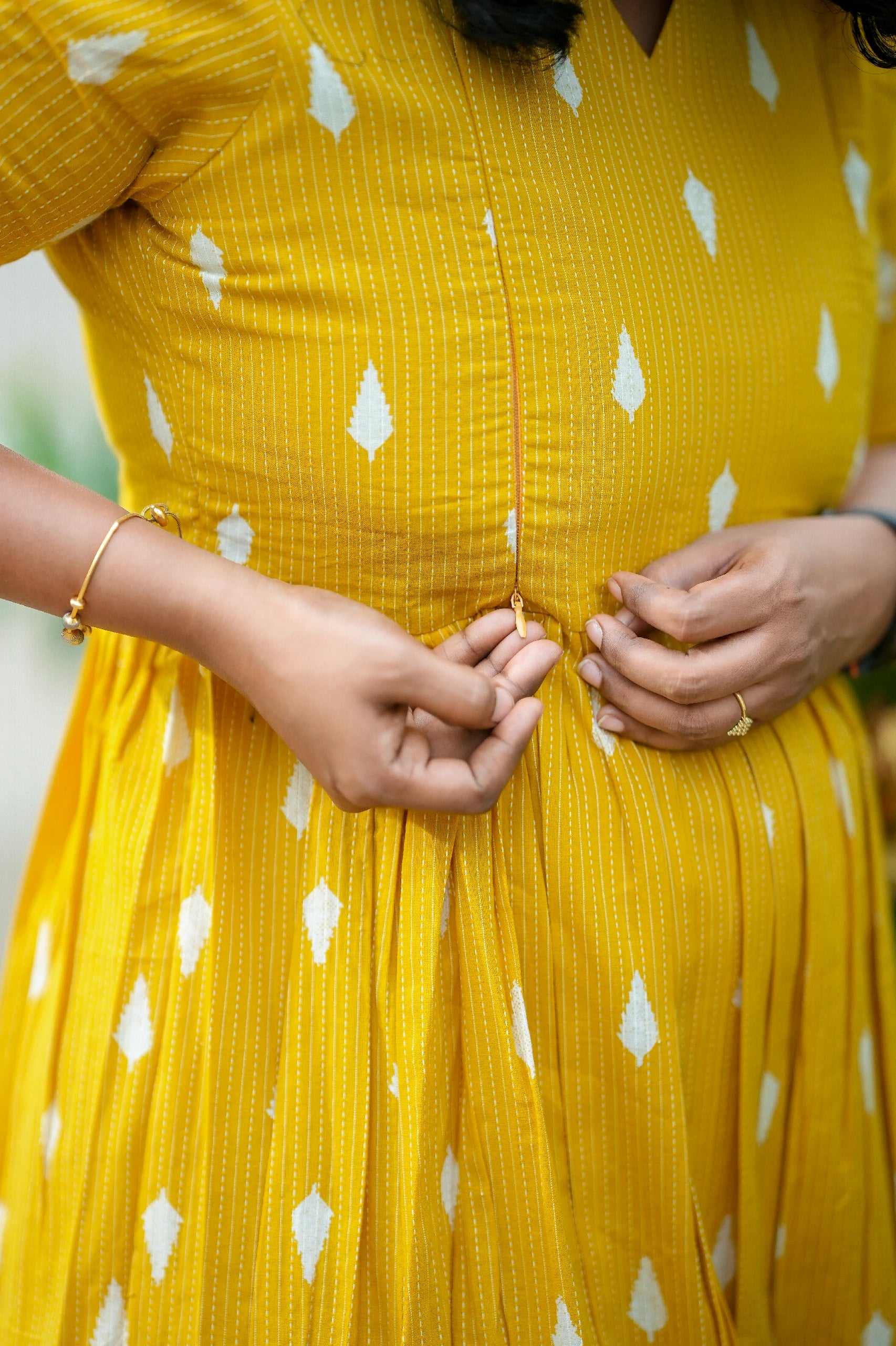 Golden Sunset Kantha Cotton Maternity Maxi Dress