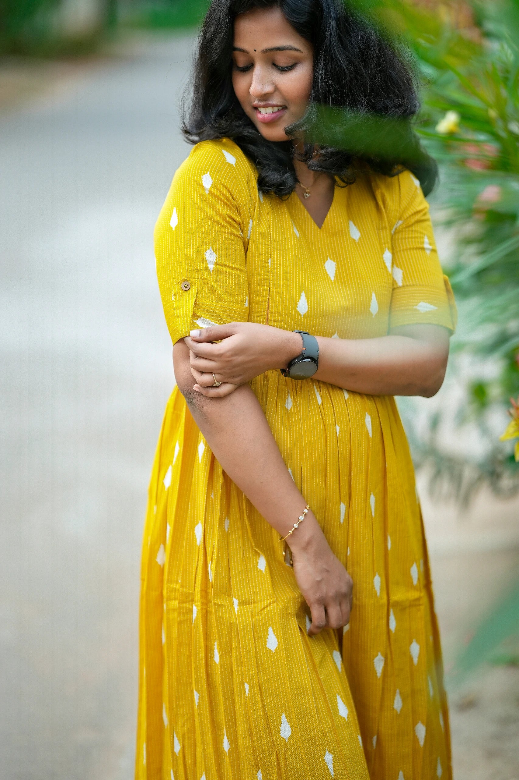 Golden Sunset Kantha Cotton Maternity Maxi Dress