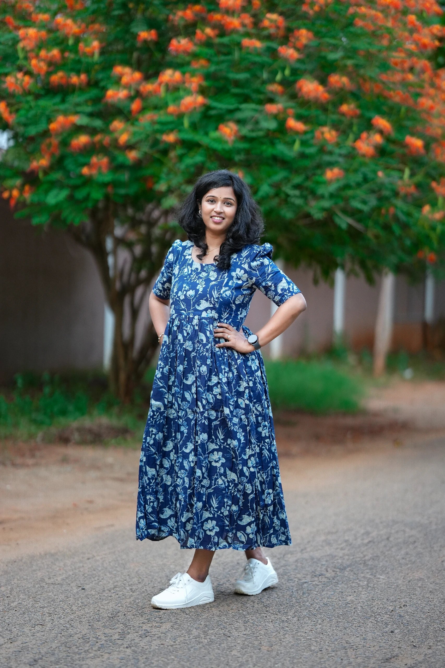 Sapphire Floral Cotton Maternity Maxi Dress