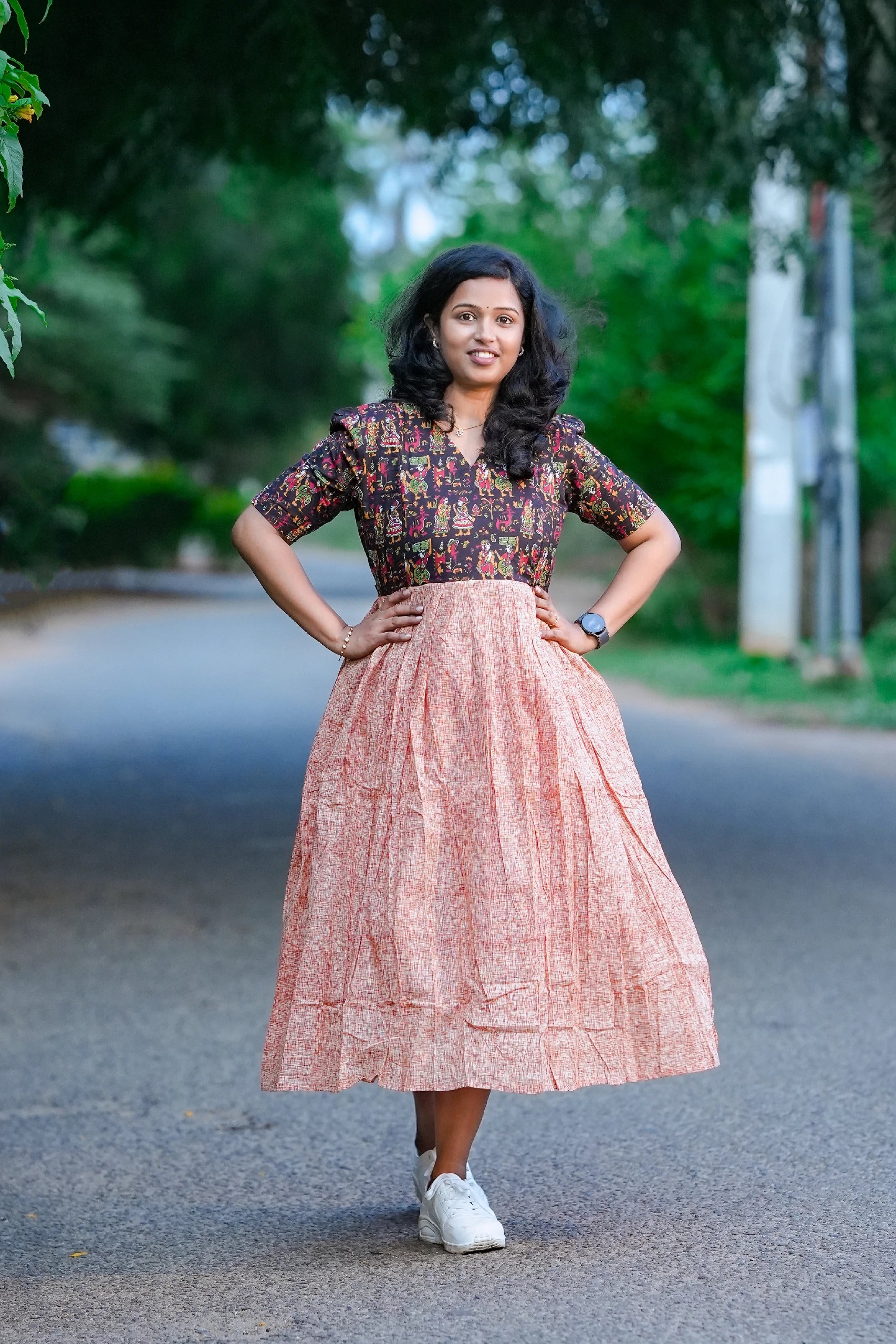 Ebony Earth Kalamkari Double Layer Maternity Maxi Dress