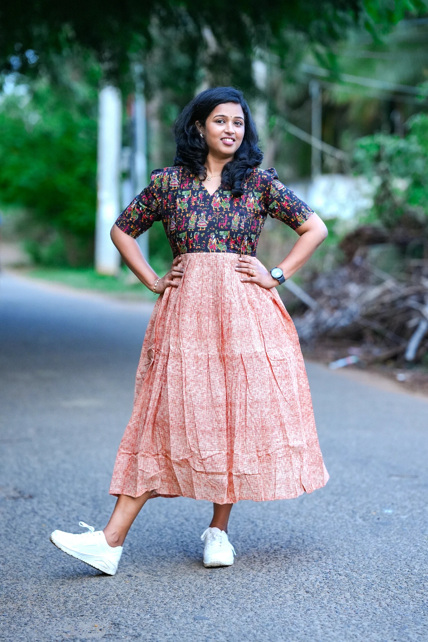 Ebony Earth Kalamkari Double Layer Maternity Maxi Dress