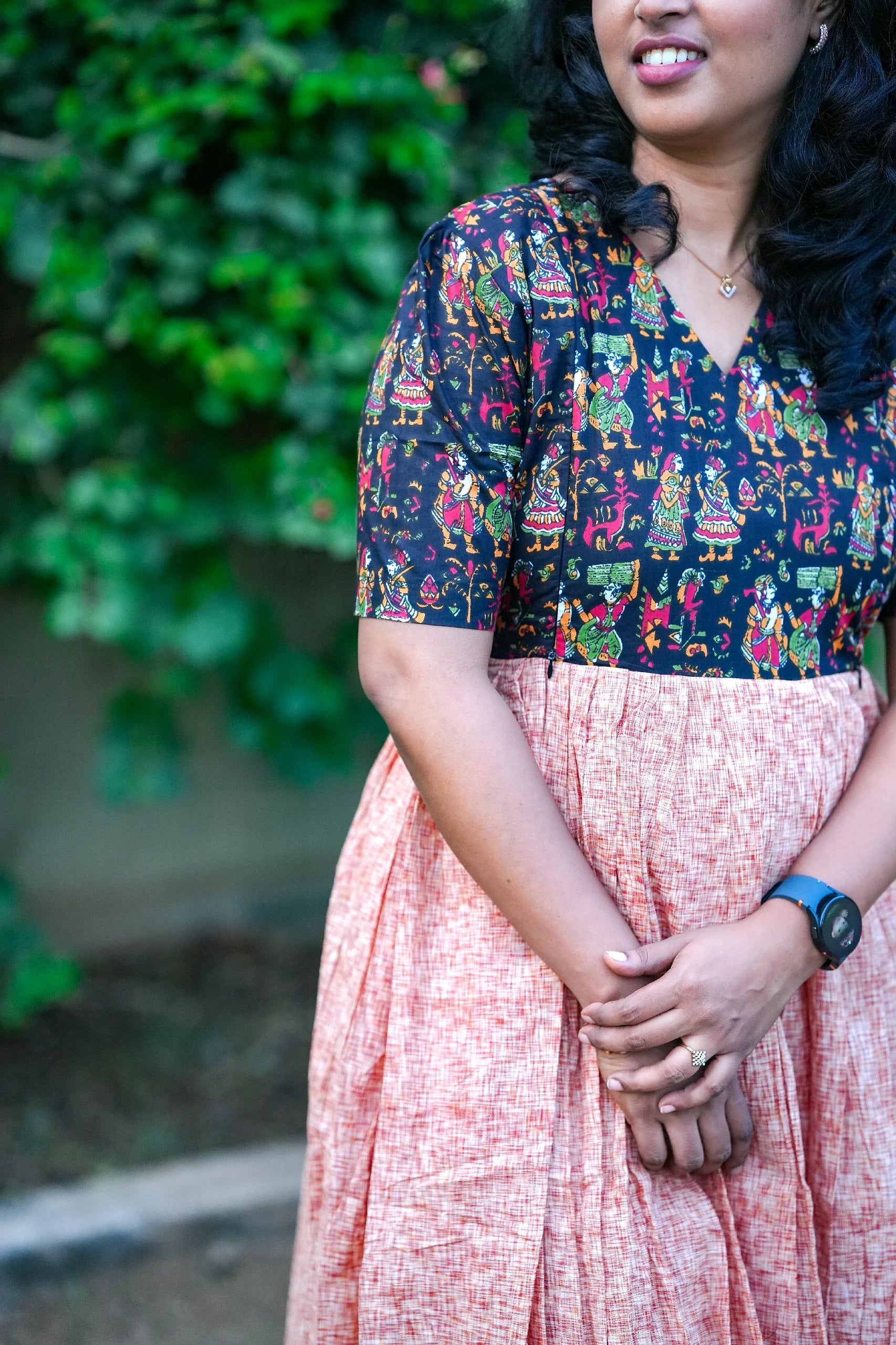 Ebony Earth Kalamkari Double Layer Maternity Maxi Dress