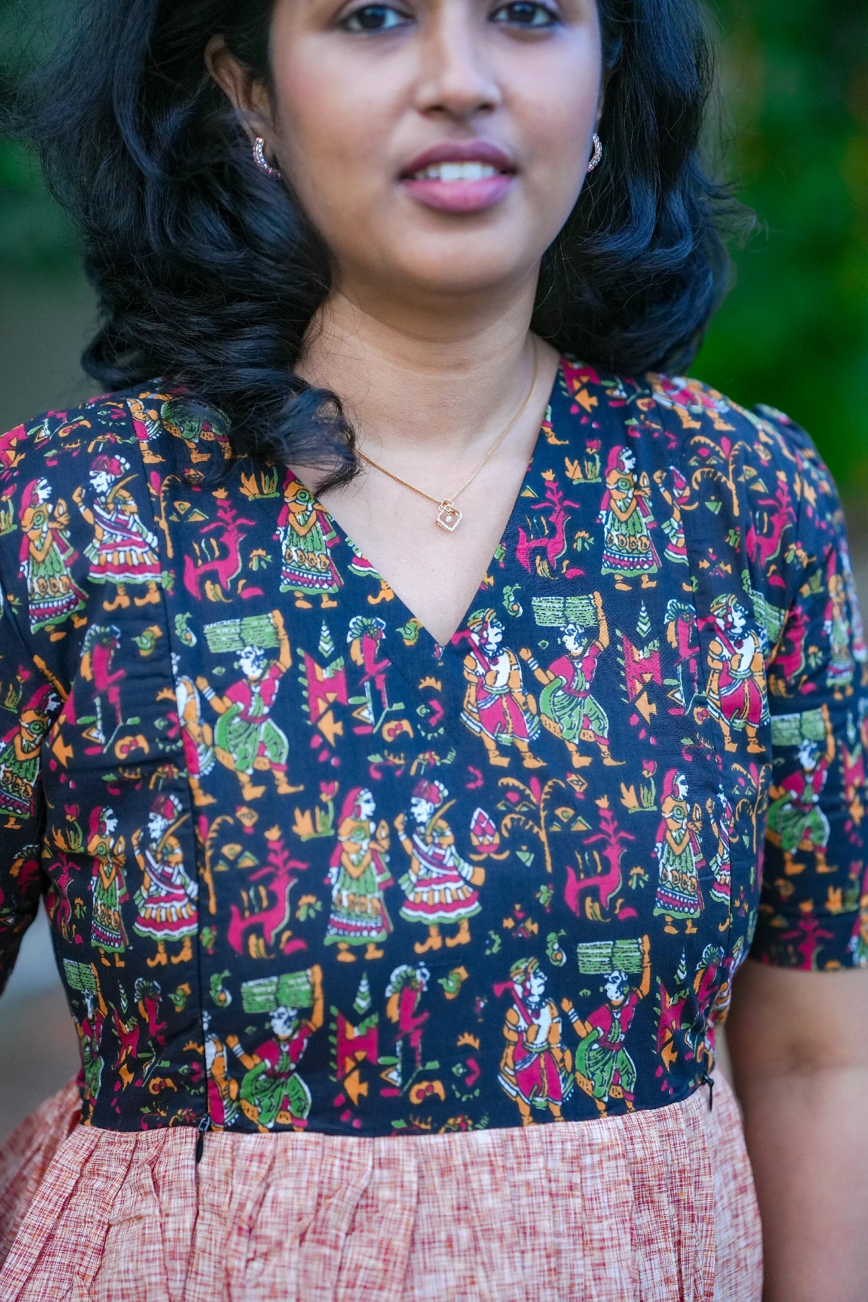 Ebony Earth Kalamkari Double Layer Maternity Maxi Dress