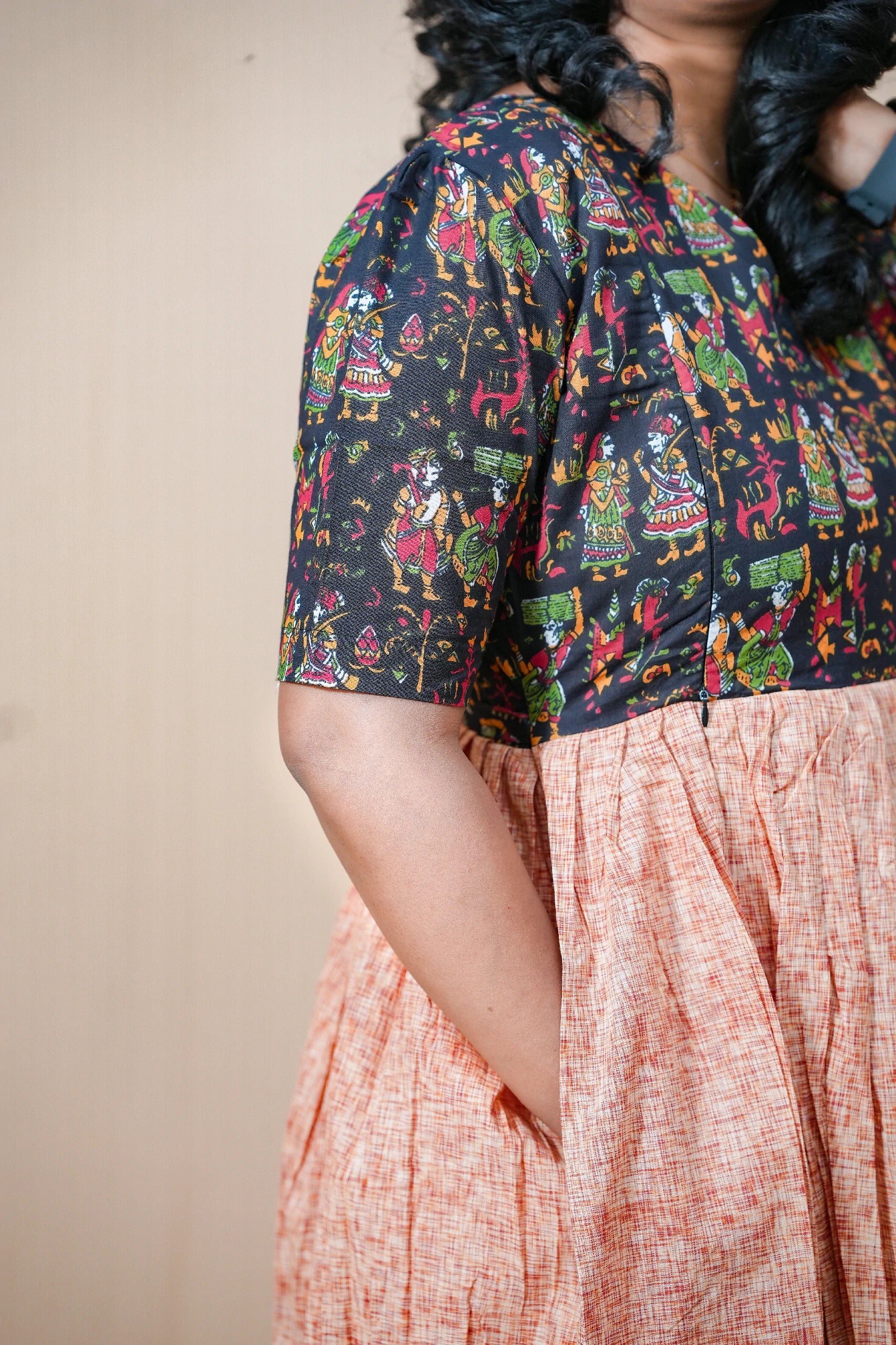 Ebony Earth Kalamkari Double Layer Maternity Maxi Dress