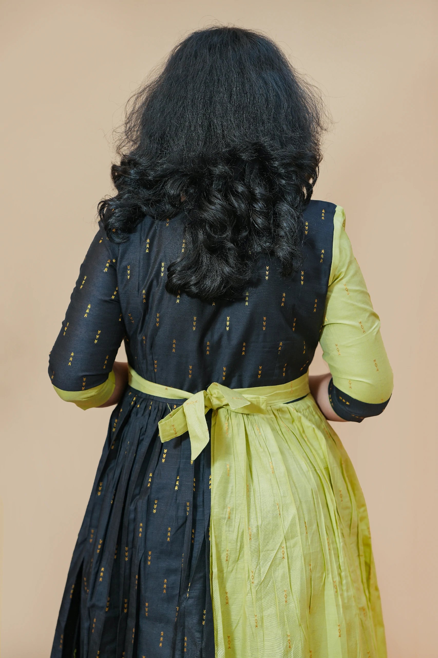 Forest Aura Chanderi Silk Double Layer Maxi Dress