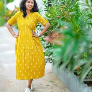 Golden Sunset Kantha Cotton Maxi Dress