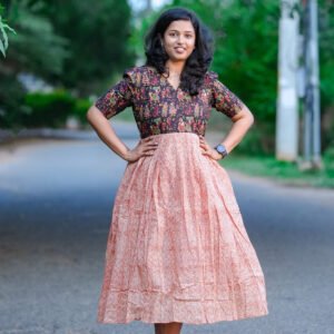 Ebony Earth Kalamkari Double Layer Maxi Dress