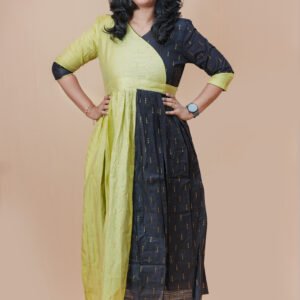 Forest Aura Chanderi Silk Double Layer Maxi Dress